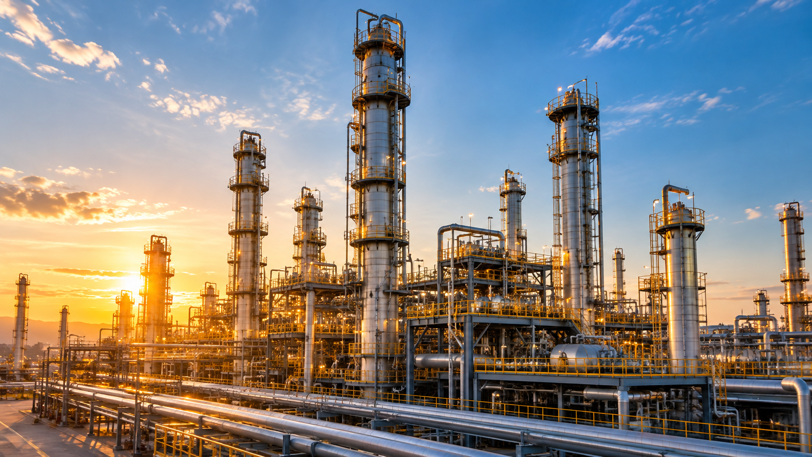 Industrial refinery columns and pipework