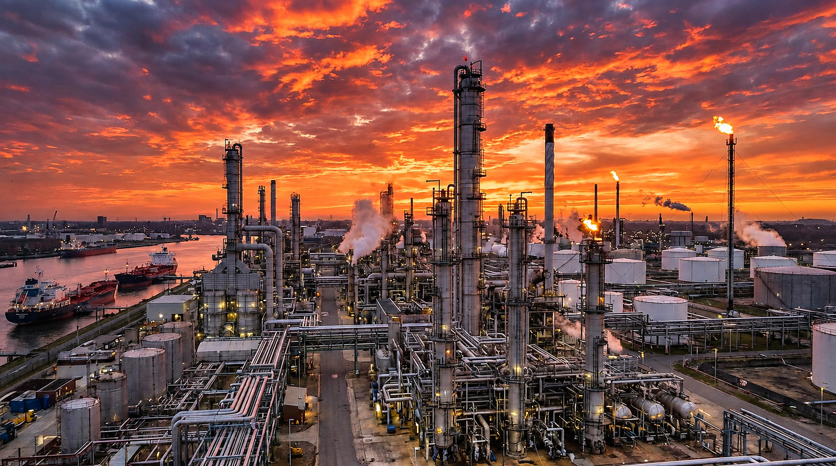 Industrial refinery project at sunset